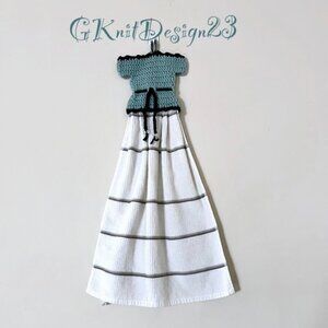 Handmade Dress Hand Towel, Crochet Farmhouse Decor, Handmade Tea Towel